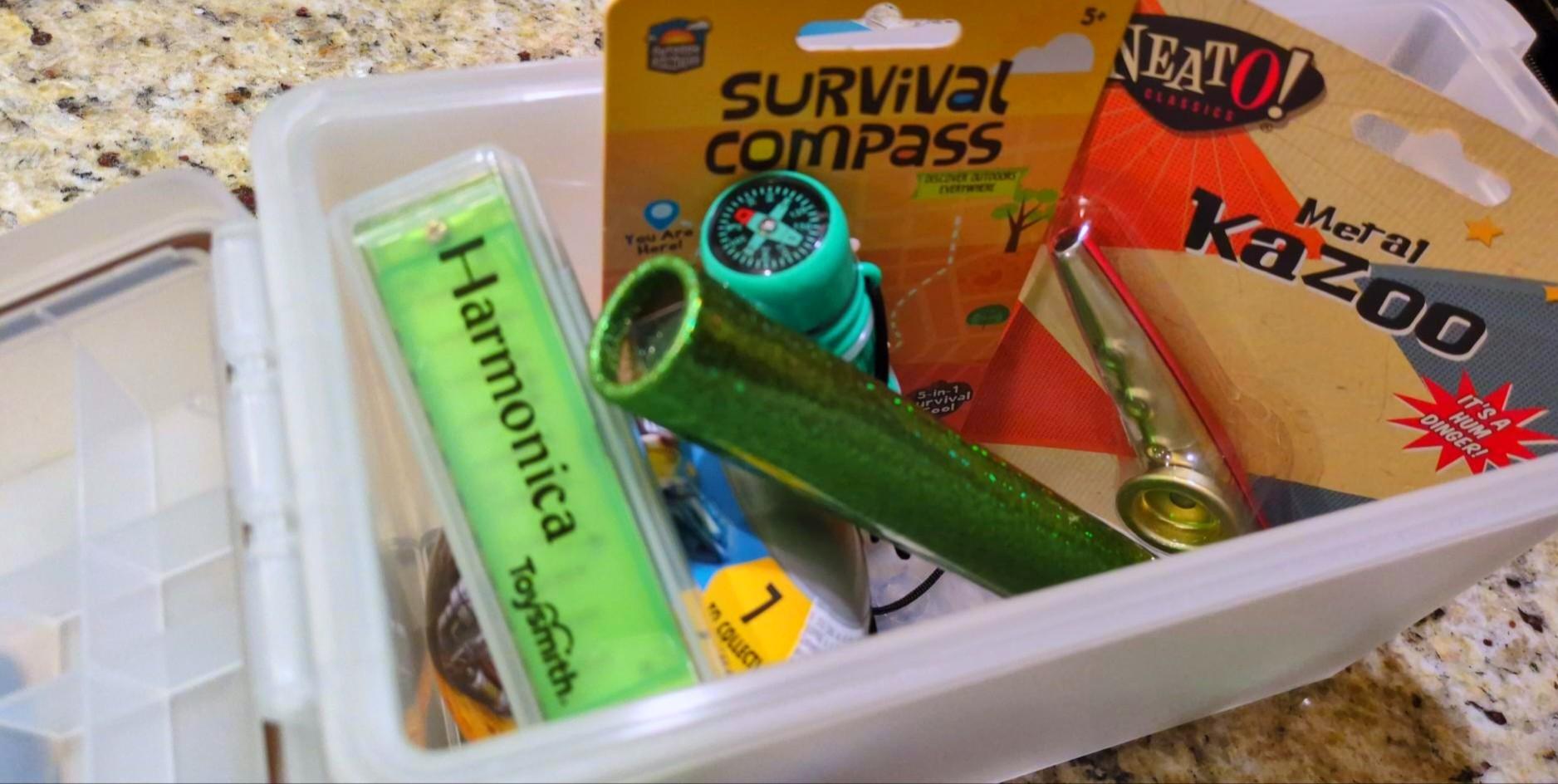 An example geocache with toys